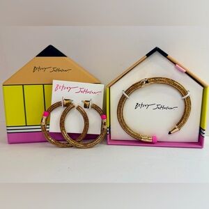 Betsey Johnson Shimmering Gold Pencil Bracelet and Hoops Set